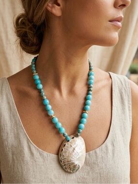 NEW Mary Kent Designs Turquoise, Blue Imperial Jasper, Abalone Shell Necklace